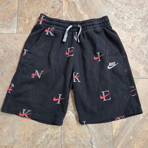 Nike‎ Kids Black All Over Logo Graphic Athletic Sweat Shorts Size L